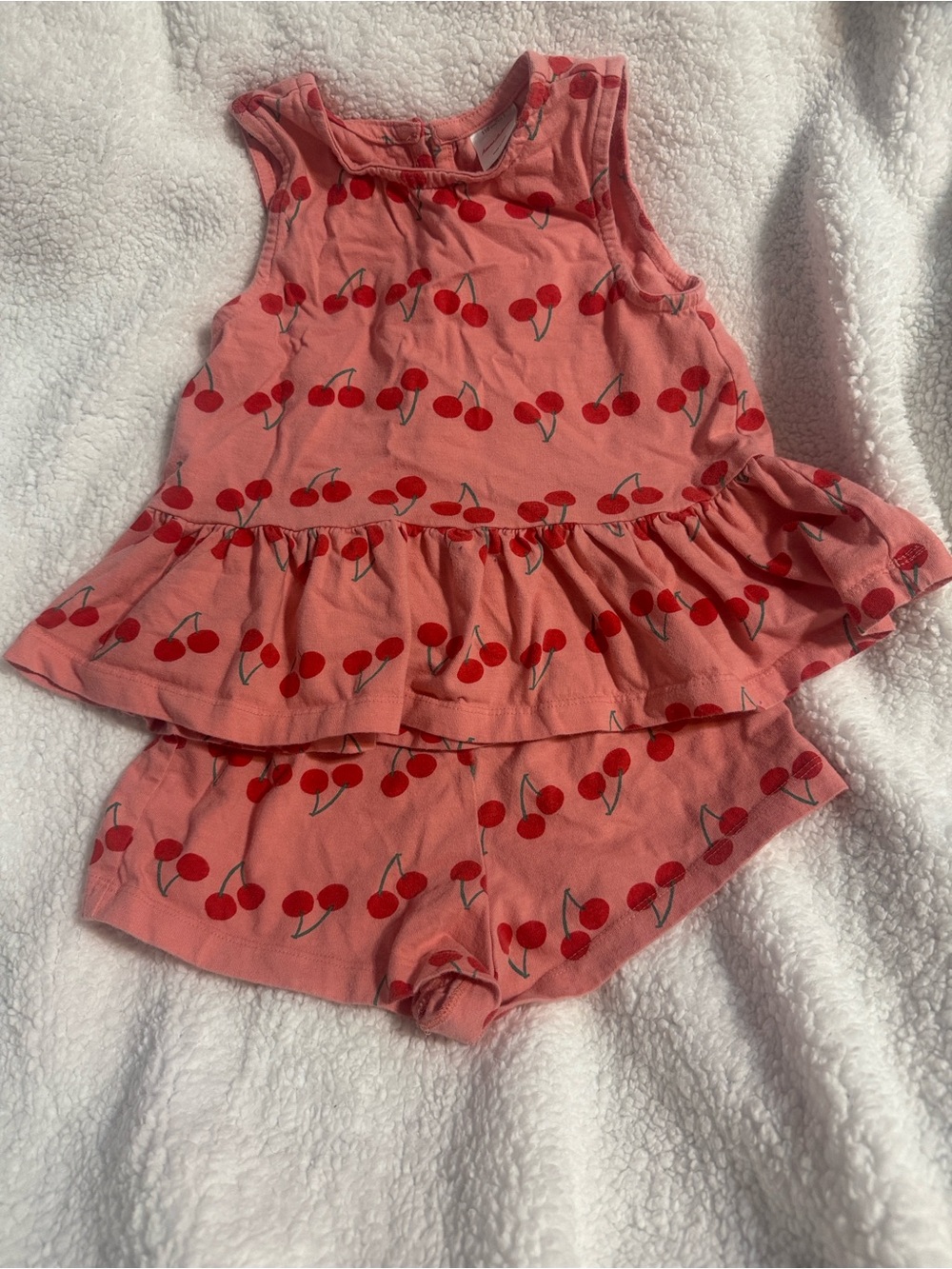 Hanna Anderson Little Girl Cherry Print Ruffle Tank & Shorts Set